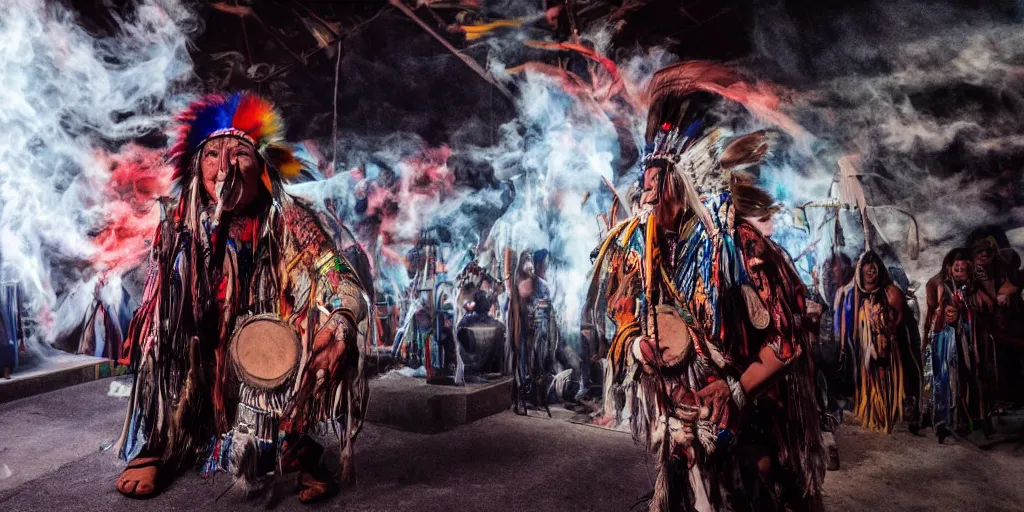 Image similar to of Native American shaman drumming by Liam Wong and Boris Vallejo