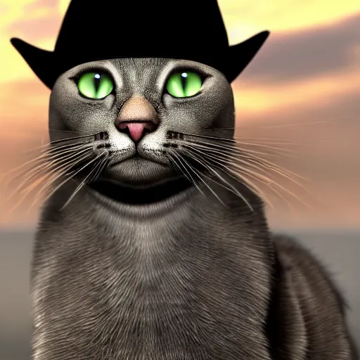 Image similar to ultra realistic cat smoking cigarette wearing mafia hat, ultra realistic, 8 k resolution, detailed, real life