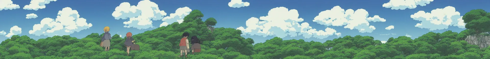 Prompt: A cloudy sky, by studio ghibli,