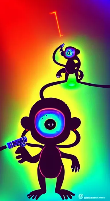 Prompt: “ small monkey with laser gun in large empty space, digital art, super aesthetic, art station children drawing style, award winning ”