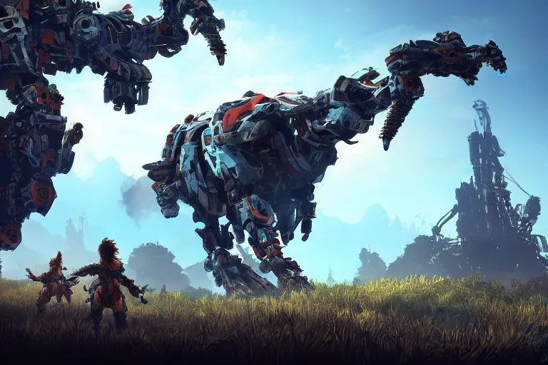 Prompt: rollerback machine mecha animal beast robot of horizon forbidden west horizon zero dawn bioluminiscence global illumination ray tracing hdr fanart arstation by sung choi and eric pfeiffer and gabriel garza and casper konefal