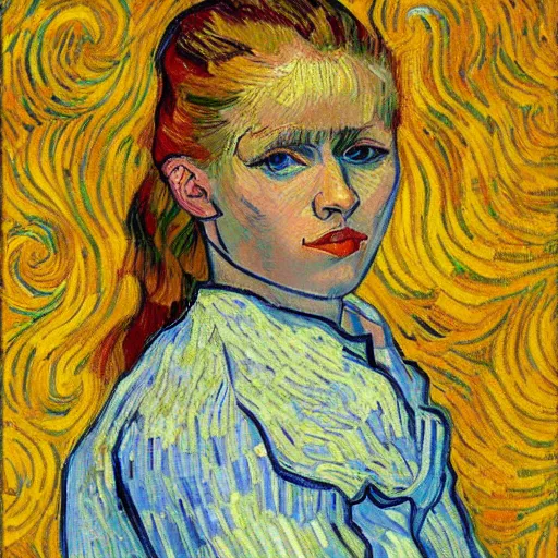 Prompt: a portrait of a beautiful ukrainian girl named Anna with blonde hair, van gogh painting