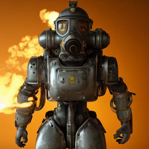 Image similar to a soldier wearing a full set of steam - powered power armor, steampunk, 3 d render octane, ray tracing, ultra high detail, photorealistic