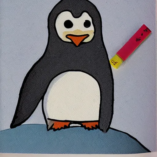 Prompt: a small penguin, storybook illustration