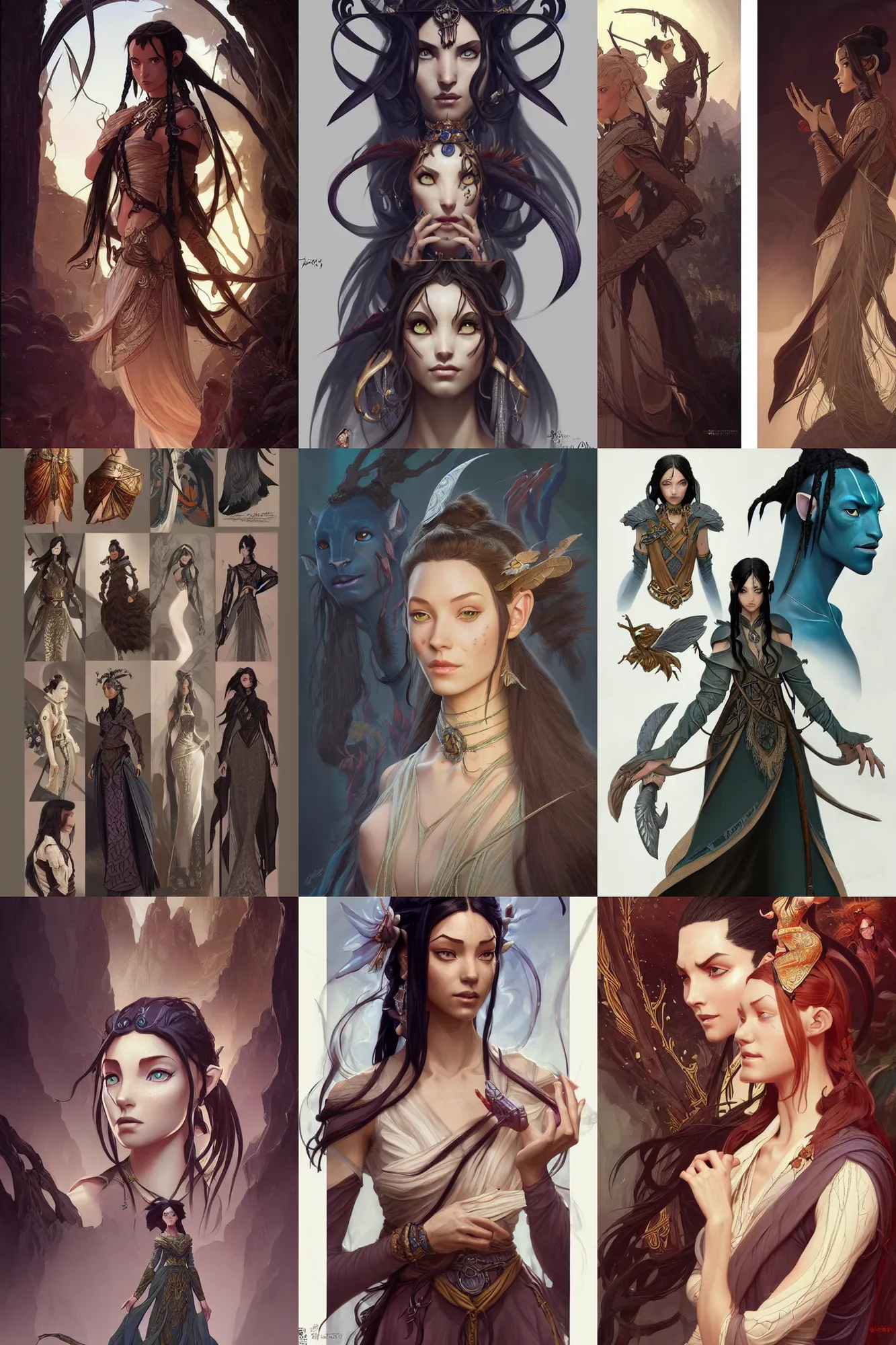 Prompt: fashion and character design spot illustrations from avatar combined with lord of the rings, d & d, fantasy, intricate, elegant, highly detailed, digital painting, artstation, concept art, matte, sharp focus, illustration, hearthstone, art by artgerm and greg rutkowski and alphonse mucha