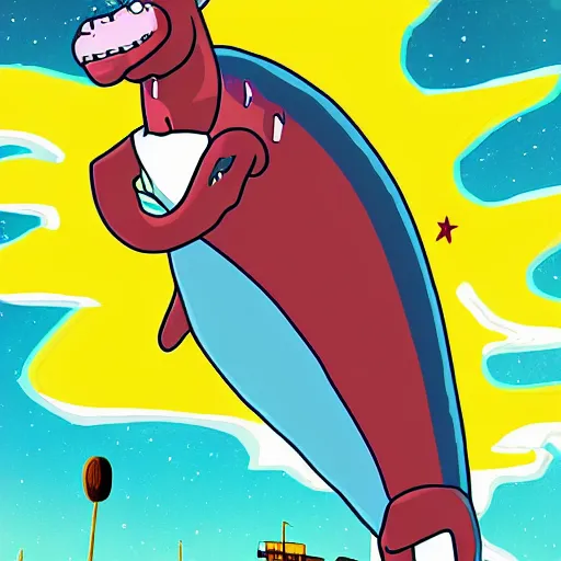 Image similar to Bojack Horseman riding a whale in space, digital art, Bojack Horseman