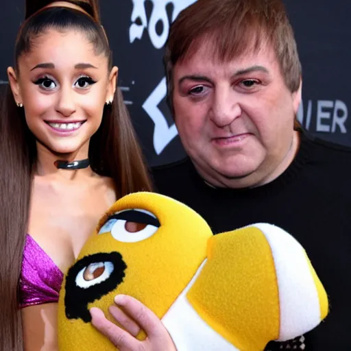 Image similar to ariana grande holding gru from despicable me movie hand 4k