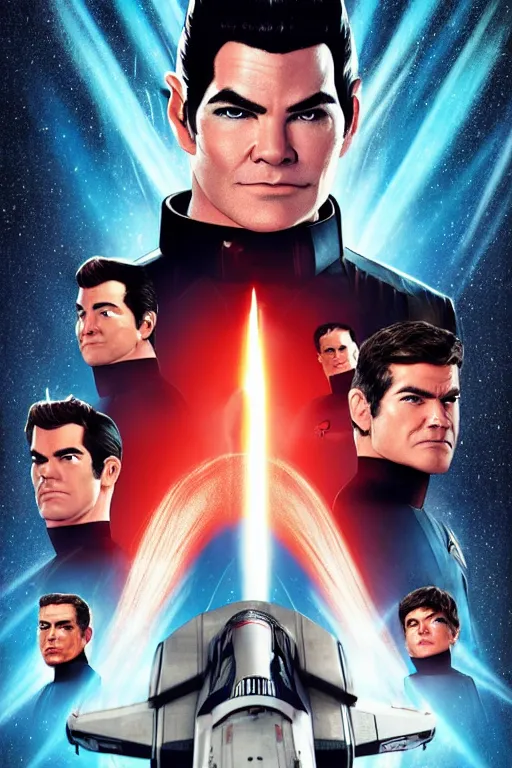 Prompt: movie poster for star trek beyond directed by Quentin Tarantino in the style of César Moreno and James Verdesoto, USS Enterprise, Chris Pine, Zachary Quinto, Karl Urban, pulp fiction, highly detailed, photorealistic