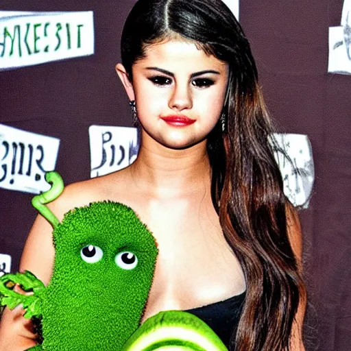 Prompt: selena gomez as celery hybrid monster mutant