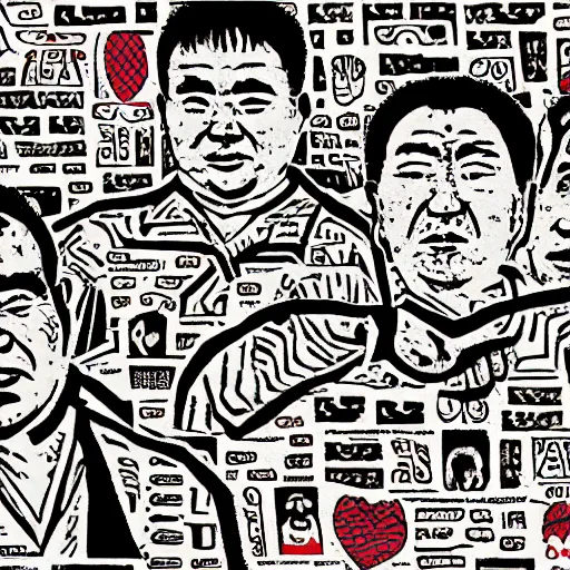 Prompt: uyghur Uighur men in a prison, heart kidney lungs, in the style of daniel johnston and outsider art, 4k, line brush, overlaid with chinese adverts and text