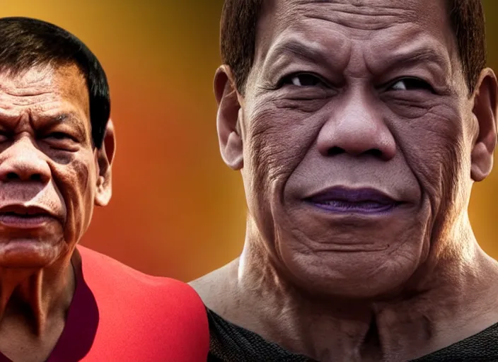 Image similar to rodrigo duterte and thanos staring at each other, real life photograph, award winning photograph, 4 k