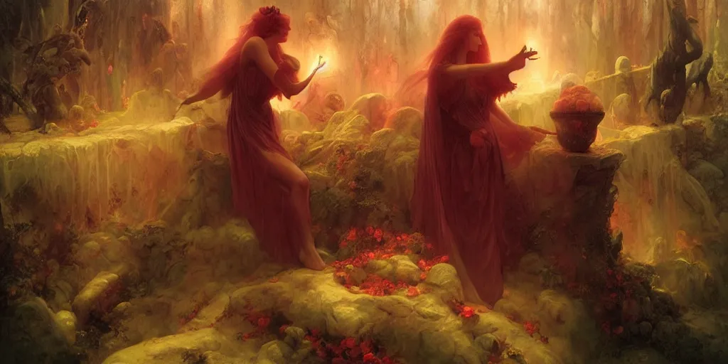 Prompt: Mage of darkness casting the spell of death by Marc Simonetti and Delphin Enjolras and Pierre Auguste Cot