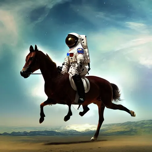 Prompt: photograph of an astronaut riding a horse, hyperealistic, art station