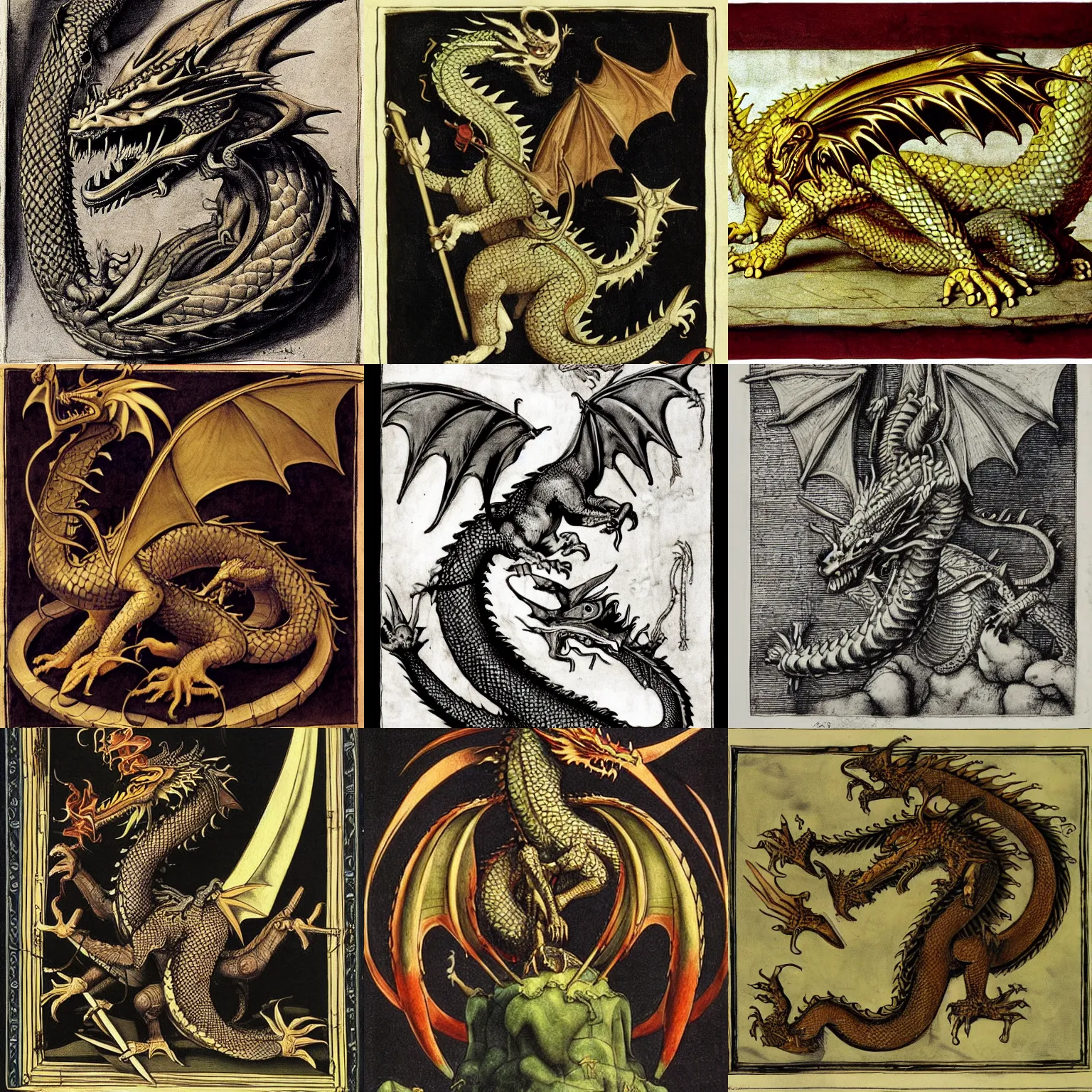 Prompt: dragon, art by hans holbein