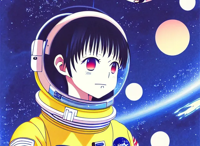 Prompt: anime portrait of a young astronaut, omoide emanon, tsuruta kenji, murata range, vibrant, Karolis Strautniekas, kyoto animation, manga, editorial illustration