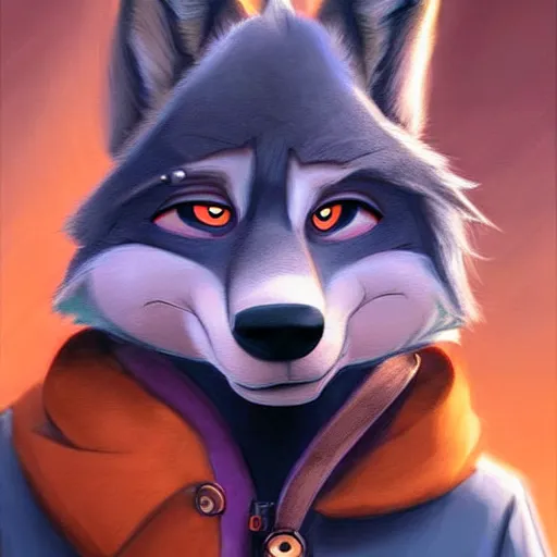 Image similar to beautiful furry art of wolf in smoking, high quality, detailed, zootopia style