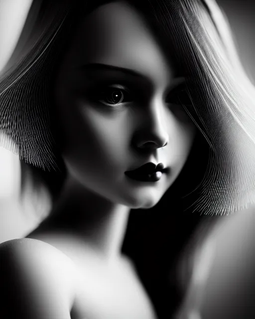 Image similar to black and white dreamy young beautiful female artificial intelligence, metropolis, cinematic, rim light, bokeh, photo - realistic, elegant, high detail, 8 k, masterpiece, photo taken in 1 9 3 0