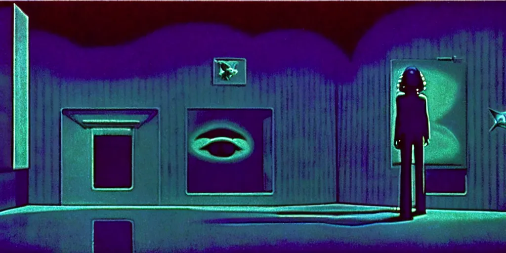 Image similar to american total portrait, low angel, shot of a space station at night, cyber punk, set design by Ed Wood, cinematography by Jim Jarmusch, composition by Hale Woodruff, background by Zdzisław Beksiński.