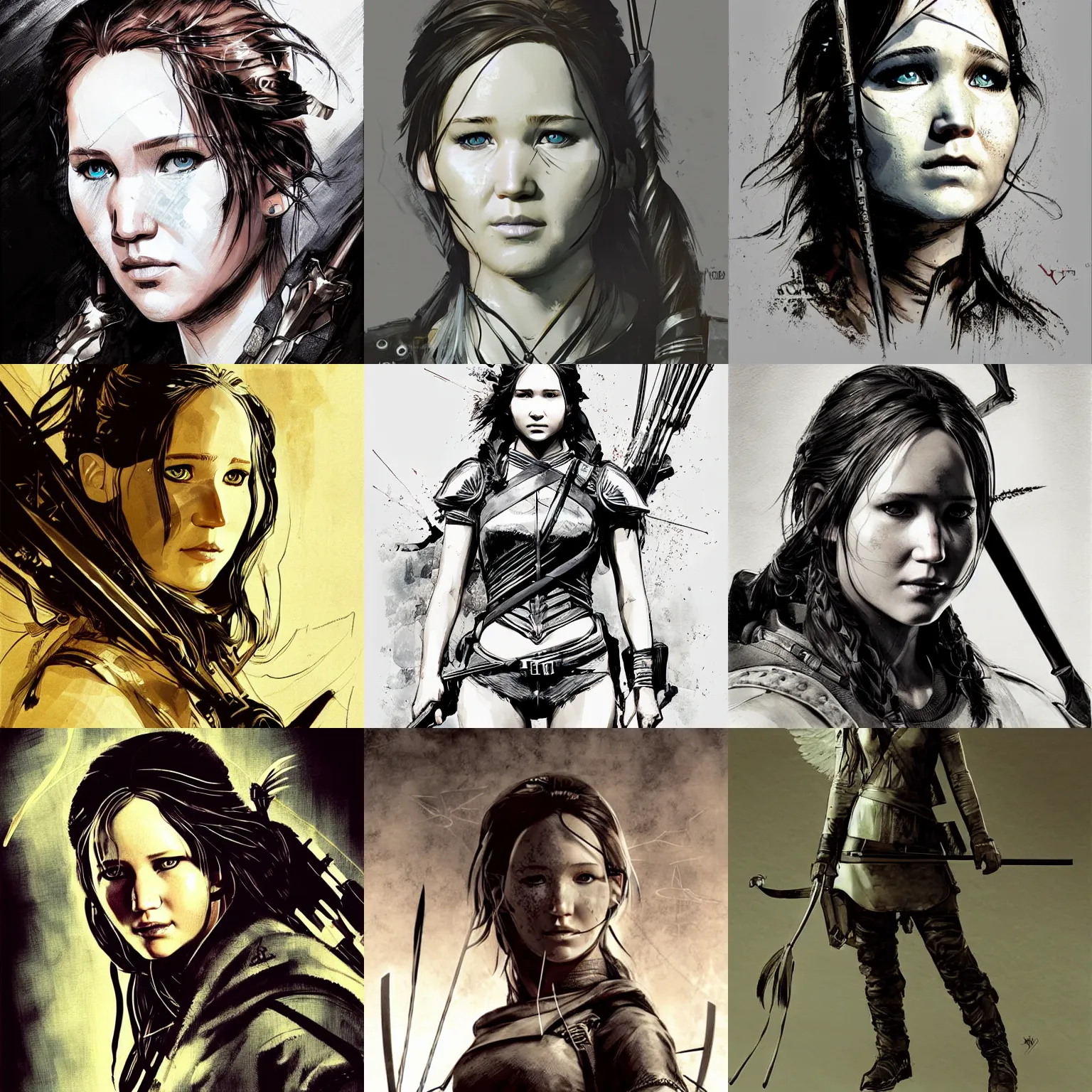 Prompt: Katniss Everdeen Viking shieldmaiden, digital portrait by Yoji Shinkawa and Greg Rutkowski