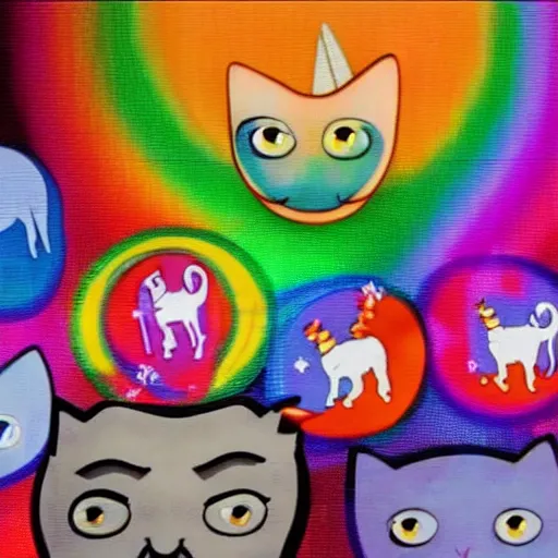 Image similar to Translucent Mr Bean, unicorns, rainbows, cats