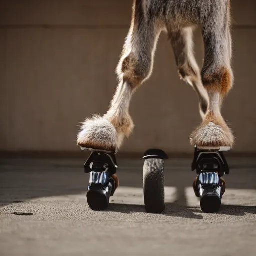 Image similar to portrait of a piping hot donkey on rollerskates, canon eos r 3, f / 1. 4, iso 2 0 0, 1 / 1 6 0 s, 8 k, raw, unedited, symmetrical balance, wide angle