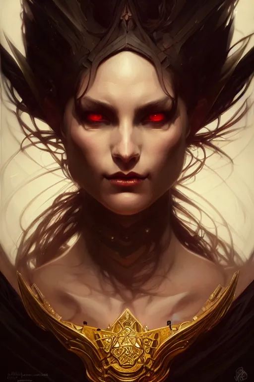 Image similar to dark fantasy, evil magician portrait, dark surrealist , fantasy, intricate, elegant, highly detailed, digital painting, artstation, concept art, smooth, sharp focus, illustration, art by artgerm and greg rutkowski and alphonse mucha