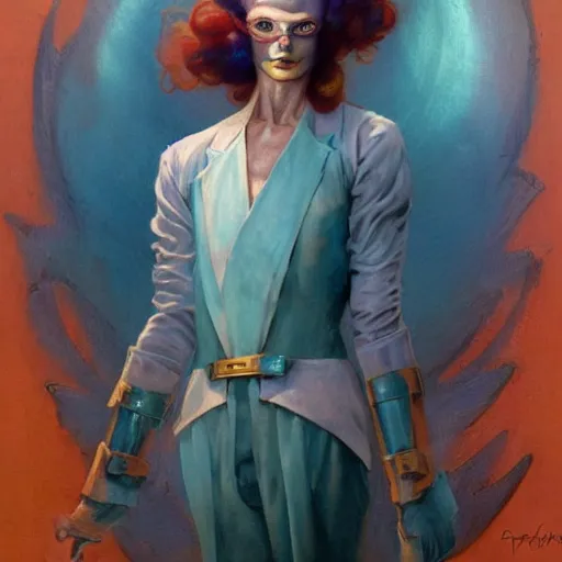 Image similar to beautiful realistic character portrait of a hero in the 1 9 2 0 s, wearing 1 9 2 0 s cloth hair, coloured in teal and orange, muted colours, by peter mohrbacher, hajime sorayama, wayne barlowe, boris vallejo, aaron horkey, gaston bussiere, craig mullins