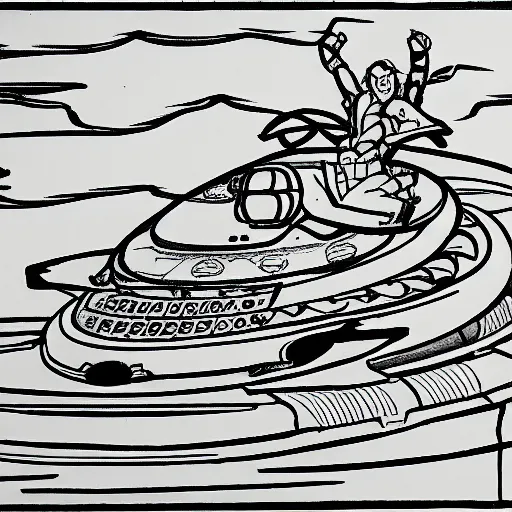 Image similar to Thor in a spaceship, ancient Japan drawing