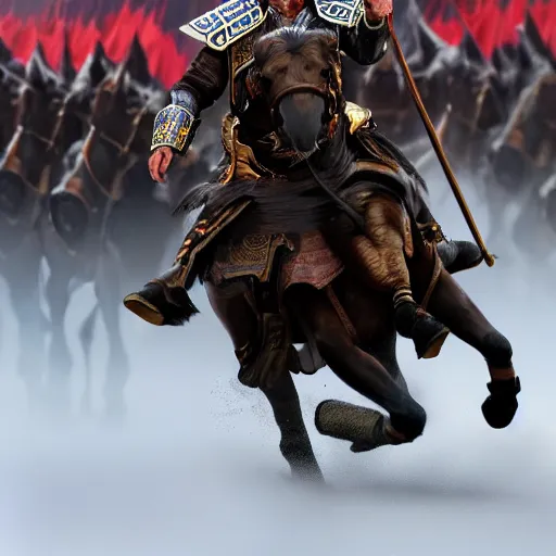 Prompt: genghis khan chasing obama, 4 k, photograph, realistic, detailed