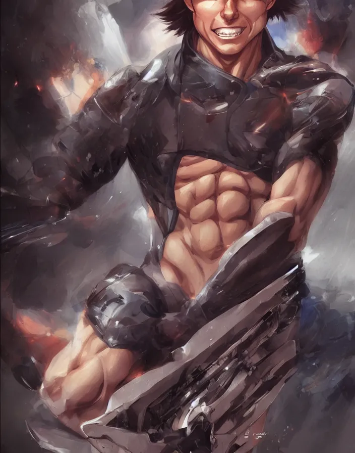 anime portrait of tom cruise as a muscular anime boy, Stable Diffusion