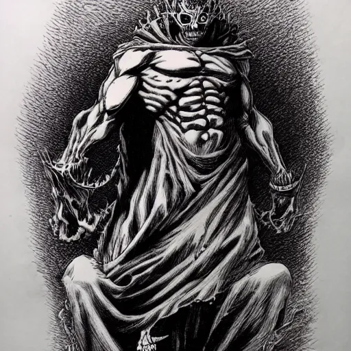 Prompt: Now I am become death, the destroyer of worlds. by kentaro miura, by kim jung gi