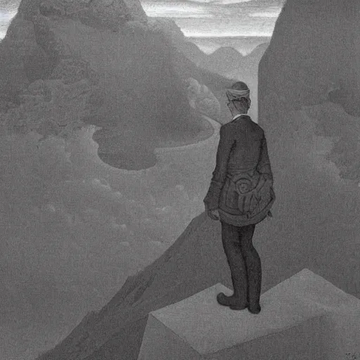 Prompt: wanderer above the sea of fog by mc escher