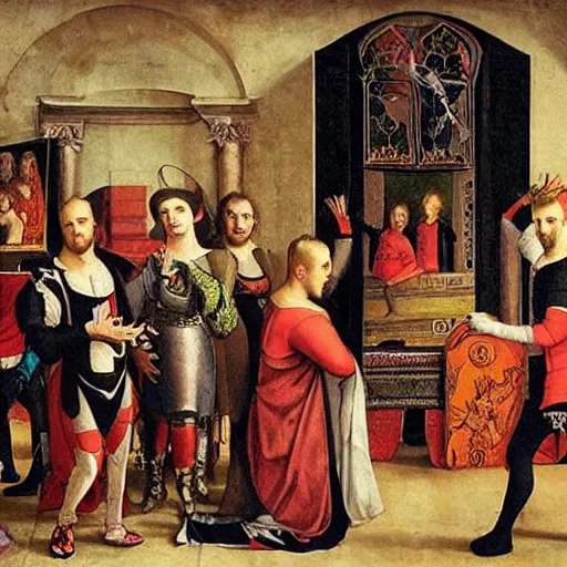 Image similar to punk rock show in a renaissance style