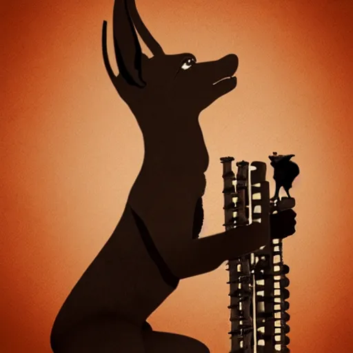 Prompt: Anubis playing a recorder, in the style of Lee Jeffries