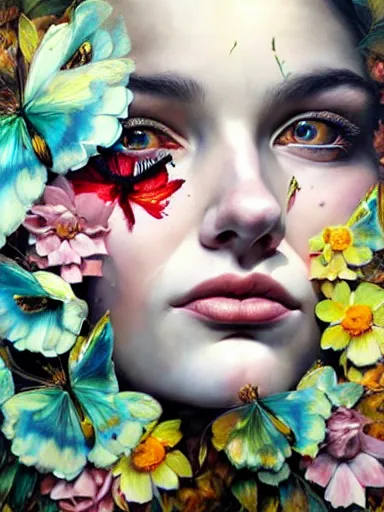 Image similar to portrait of elizabeth bert with a floral background : : painted by artgerm, karol bak, artur bordalo, sandra chevrier : : portrait, character, illustration, hyperrealism, photorealism