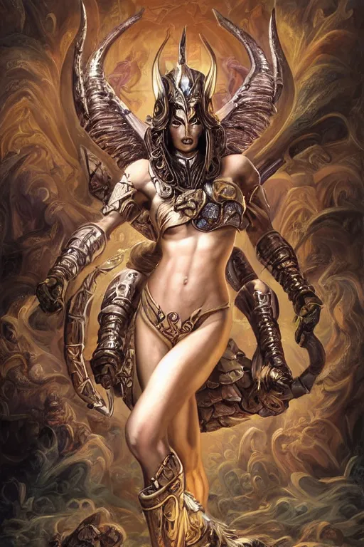 Image similar to Mystical Valkyrie, Portrait of a beautiful female Atlantean Anubis Alien Warrior, Regal, Realistic, Refined, Detailed Digital Art, François Boucher, Oil Painting, Michael Cheval, Esao Andrews, Art Frahm, Steampunk, Walt Disney (1937), frank frazetta, dynamic lighting, daily deviation, very very very very very beautiful, Highly Detailed, Cinematic Lighting, Unreal Engine, 8k, HD