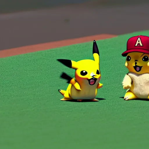 Image similar to live action shot of a baseball game with pikachu up for bat, highly detailed, extremely high quality, hd, 4 k, 8 k, canon 3 0 0 mm, professional photographer, 4 0 mp, lifelike, top - rated, award winning, realistic, detailed lighting, detailed shadows, sharp, no blur, edited, corrected, trending