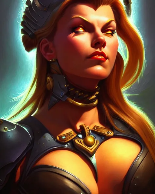 Image similar to brigitte from overwatch, fantasy, fantasy art, character portrait, portrait, close up, highly detailed, intricate detail, amazing detail, sharp focus, vintage fantasy art, vintage sci - fi art, radiant light, caustics, by boris vallejo