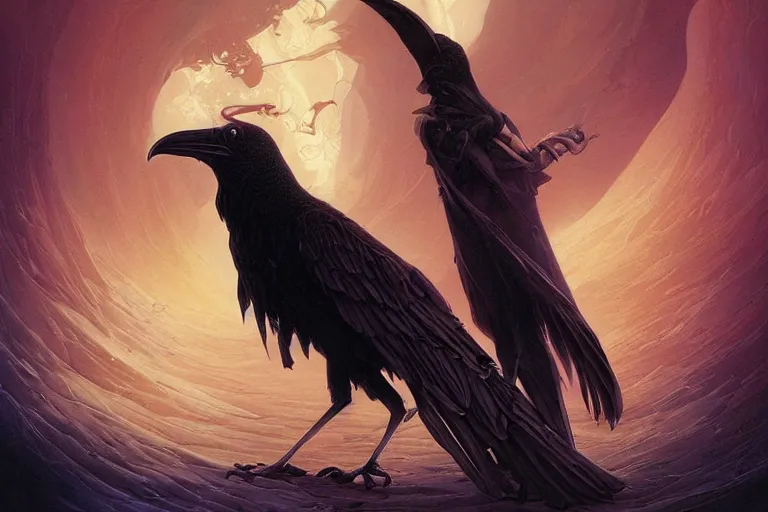 Prompt: a Raven with dream of the endless sandman Morpheus by Darrell k. Sweet Jason Felix Ross Tran Peter Mohrbacher
