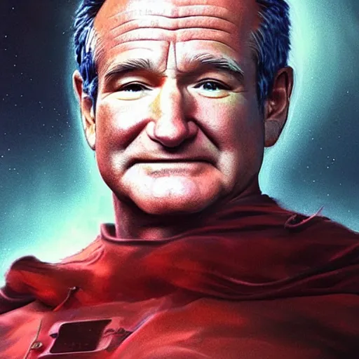 Image similar to Very very very very highly detailed epic photo of Robin Williams, intricate, dystopian, sci-fi, extremely detailed, digital painting, artstation, concept art, smooth, sharp focus, illustration, intimidating lighting, incredible art by Artgerm and Vincent di Fate