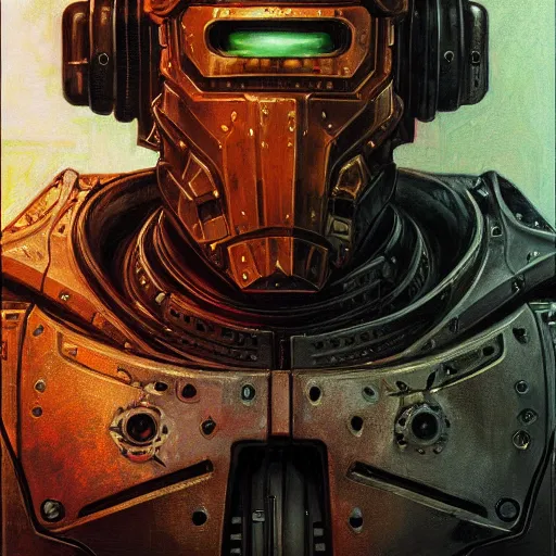 Image similar to the doomslayer as a cyberpunk knight, closeup portrait art by norman rockwell and donato giancola and greg rutkowski