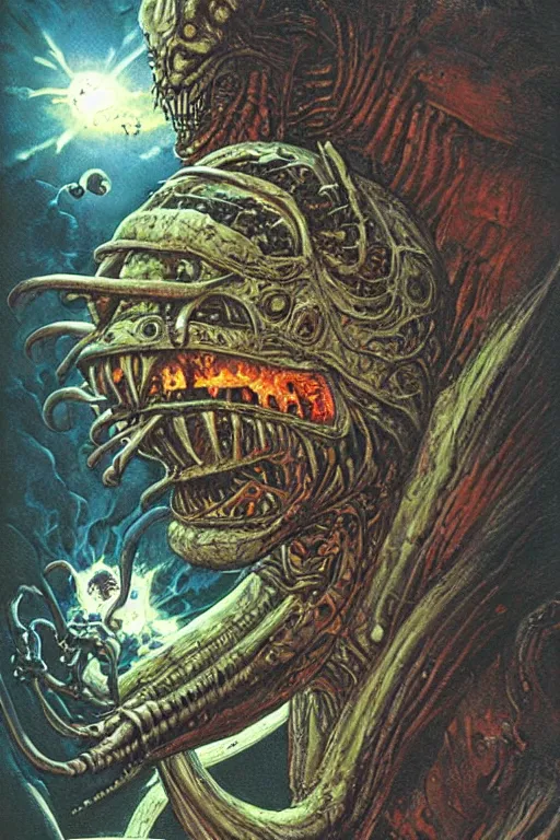 Image similar to alien monster by wayne barlow, basil gogos, ryan pancoast, greg staples, norman rockwell