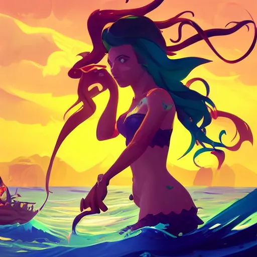 Image similar to painting mermaid treasure on sea of thieves game avatar hero smooth face median photoshop filter cutout vector, behance hd by jesper ejsing, by rhads, makoto shinkai and lois van baarle, ilya kuvshinov, rossdraws global illumination