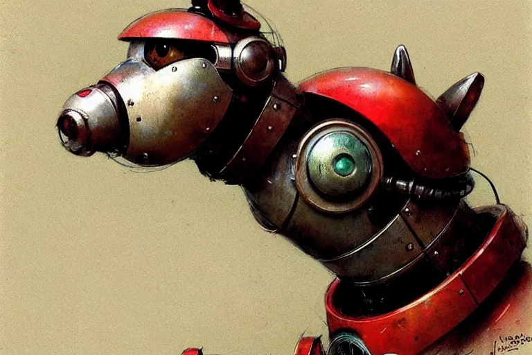 Image similar to adventurer ( ( ( ( ( 1 9 5 0 s retro future robot android dog. muted colors. ) ) ) ) ) by jean baptiste monge!!!!!!!!!!!!!!!!!!!!!!!!! chrome red