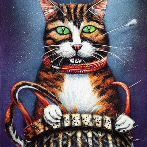 Prompt: a hyper realistic painting of a punk rock cat, by alexander jansson, highly detailed, vivid color,