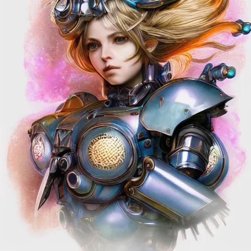 Image similar to studio portrait of lawful good colorful female holy mecha paladin absurdly beautiful, elegant, young sensual graceful woman, ultrafine hyperrealistic detailed face illustration by kim jung gi, irakli nadar, intricate linework, sharp focus, bright colors, matte, octopath traveler, final fantasy, unreal engine highly rendered, global illumination, radiant light, intricate environment