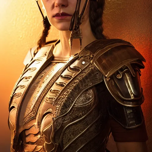 Image similar to the elder scrolls vi character brunette female portrait partially clothed in exquisitely deatiled metal - plated battle armour, atmospheric lighting, painted, intricate, volumetric lighting, beautiful, rich deep colors masterpiece, sharp focus, ultra detailed by leesha hannigan, ross tran, thierry doizon, kai carpenter, ignacio fernandez rios