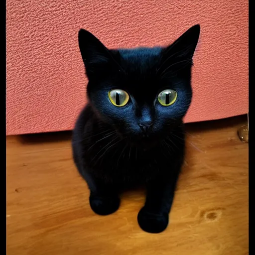 Prompt: a black kitty front view