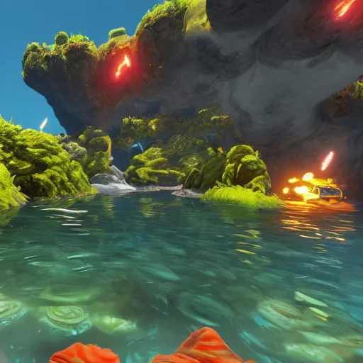 Image similar to subnautica in game screenshot, unreal engine, 1k. low res