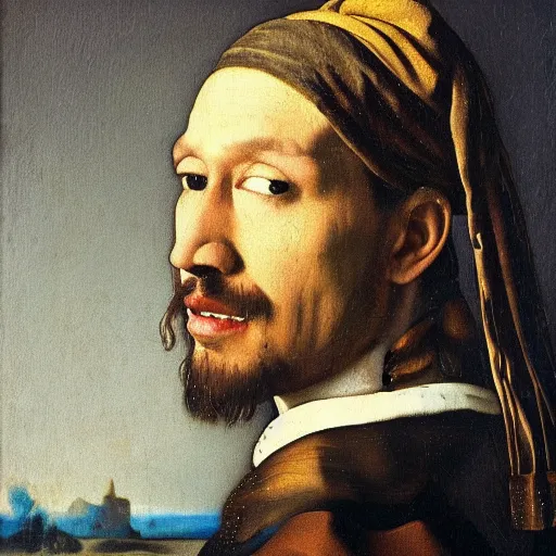 Image similar to markiplier portrait as het meisje met de parel, by johannes vermeer, oil painting, traditional art, detailed, histroical